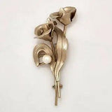 Lily Brooch Vtg Gold Tone 2.25" Double Flower Stem Faux Pearl Jewelry Pin