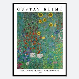 Gustav Klimt Farm Garden with Sunflowers 1907 Vintage Exhibition Poster Art Print | Gustav Klimt Print, Klimt Poster, Klimt Painting #GK01B