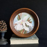 Round Flower Painting - Vintage 8.4" Wood Framed Art - Original Acrylic Painting by Lithuanian Artist