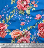 Soimoi Cotton Poplin Fabric Leaves & Peony Floral Printed Craft-34T