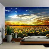 Sunflower Blue Sky Sunset - Large Wall Mural, Self-adhesive Vinyl Wallpaper, Peel & Stick fabric wall decal