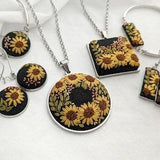 Sunflower jewelry, Hand embroidered sunflower, Floral jewelry, Handmade sunflower earrings, Mother's Day Gift, Spring Summer Wedding Jewelry