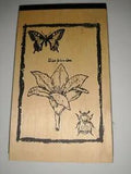 Rubber Stamp Wood Mount Just For Fun 1996-2002 Lily Flower Butterfly Beetle