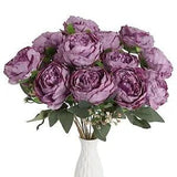 Vintage Peonies Artificial Flowers Bouquets 14 Heads Big Purple Fake Silk