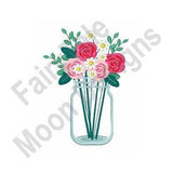 Mason Jar Rose Bouquet - Machine Embroidery Design, Glass Jar Wedding Flowers Embroidery Design, Flower Arrangement Embroidery Pattern