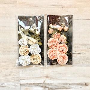 Graphic 45 Rose Bouquet Collection, 15 pcs ea pkg, Ivory or Pink, paper flowers for scrapbooking, card making, mixed media, embellishment