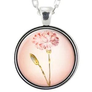Handmade Carnation Art Pendant Necklace, January Birth Month Flower Jewelry