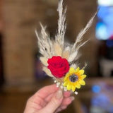Sunflower Red Rose Wedding Boutonniere | Dry Flower Buttonhole | Dried Flower Arrangement | Pampas Grass | Wedding Flowers