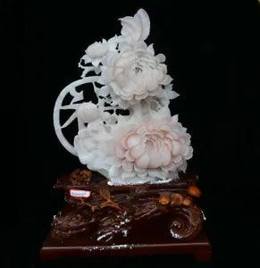 19.6" Good Chinese Natural Xiu Pink Jade Carving peony flower butterfly ?? Statue