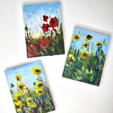 Sunflowers painting Poppies painting Set of paintings Small painting Wall art set