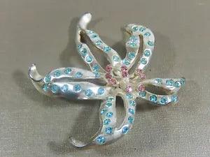 RARE SIGNED GIVENCHY LILY FLOWER AQUA & PINK EMBEDDED CRYSTAL SILVER TONE BROOCH