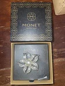 Monet Rhinestone Lily Brooch New Original Box