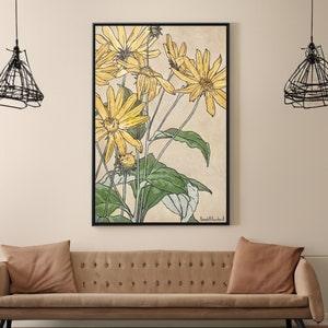 Sunflowers by Hannah Borger Overbeck Canvas/Poster Wall Art Reproduction, Vintage Flower Print