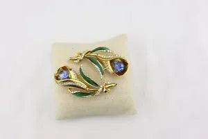 Rare Coro Craft gold plat Sterling Silver Blue glass stone Lily Fur Clips Duette