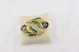 Rare Coro Craft gold plat Sterling Silver Blue glass stone Lily Fur Clips Duette