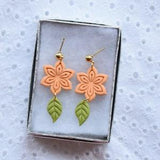 Fall Flowers with Hanging Leaf Charm Polymer Clay Earrings