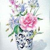 ORIGINAL watercolor painting, flowers in vase painting, still life painting, bouquet painting, chinoiserie vase wall art, watercolor rose