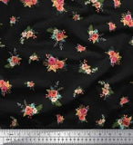 Soimoi Black Velvet Fabric Leaves & Peony Floral Fabric Prints By-XAt