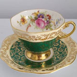 Rare Vintage EB Foley Green Rose Bouquet, Bone China, Tea Cup and Saucer