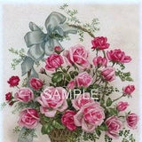 Fabric Art Quilt Block - Beautiful Pink Roses Bouquet - Shabby-  Cotton 1153