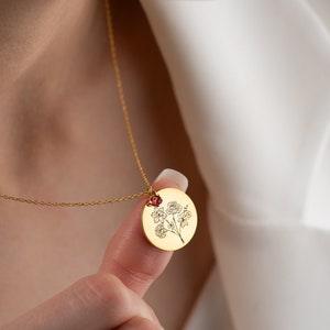 Dainty Combined Birth Month Flower Bouquet Necklace Gold Personalized Silver Engraved Necklace Gifts for Mom November Birth Flower Necklace