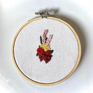 Red Rose Bouquet Finished Embroidery Hoop Art
