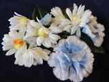 Vintage Millinery Flower Collection Blue White Daisy Carnation  1-3"  H2571