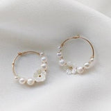 Beaded Hoop Earrings - Flower Hoops, Wedding Hoop Earrings, Bridal Earrings, Elegant Hoop Earrings, Dainty Pearl Hoops, Bridesmaid Gift
