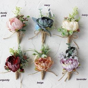 Peony wedding boutonniere for men, Wedding buttonhole, Groom boutonniere