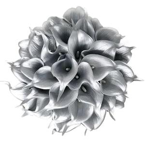 CA USA Seller- Silver Real Touch 18 pcs Artificial PU Calla lily flowers 14 inches