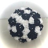 Artificial Wedding flowers Navy Blue and White rose bouquets bride bridesmaid flowers flower girl posy wrist corsage button holes diamante