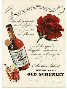 1940 Old Schenley Whiskey Carnation Flower Vintage Print Ad