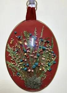Vintage Framed Dried Flowers Oval Dome Glass Gold Cottage Decor