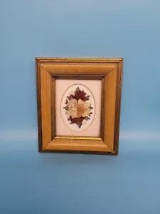 DRIED FLOWERS WALL ART UNDER GLASS  GOLD wood  FRAME Ireland