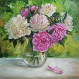 Pink peonies bouquet oil painting original still life 20x20"