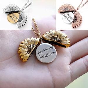18K Sunflower Necklace, You Are My Sunshine Necklace, Sunshine Necklace, Flower Necklace, Sunflower Pendant, Locket Necklace with Gift Box