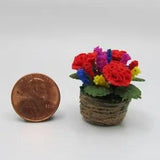 Dollhouse Miniature Red Carnations with Colorful Accent Flowers in Basket B0546