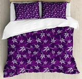 Purple Duvet Cover Set with Pillow Shams Abstract Lily Flowers Print
