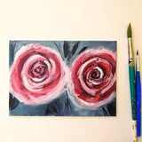 Flower Painting, Acrylic Rose Artwork, Original Impressionist Flowers, Hand Painted 5"x7" Florals