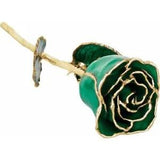 Emerald Laquered Real Rose 24K Gold Plated Trimmed May Birthstone Rose