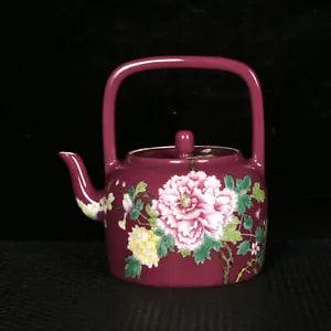 4.5"Antique dynasty Porcelain yongzheng mark colour enamels peony flowers Teapot