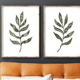 Gallery Wall Set of Two Prints, Olive Green Leaf Prints with Black and White Detail, Giclee Watercolor Paintings, Diptych Artwork for Walls