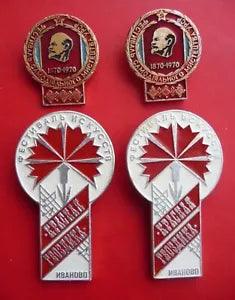 Set 4 USSR Soviet Badge Festival Arts "Red Carnation" Ivanovo  Flowers Lenin