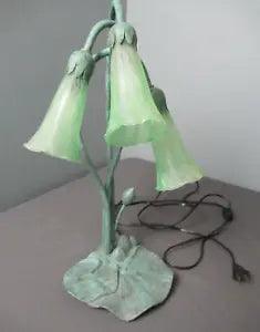 3 Bell Flowers on a Lily Pad Table Lamp - Greens & Grey - Works - 16" t - g3 tst