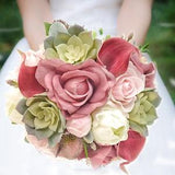 Real Touch Artificial Pink White Peony Dusty Rose Calla Lily Succulent Bridal Bouquet Bridesmaid Bouquet Prom Cascade Wedding Flowers