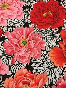 KAFFE FASSETT PHILIP JACOBS BROCADE PEONY PJ62 IN CRIMSON COTTON FABRIC HALF YD