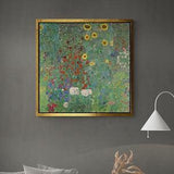 Gustav Klimt Canvas, Farm Garden with Sunflowers, Famous Wall Art, Flowers Canvas, Sunflowers Wall Art, Klimt Wall Art, White Framed Canvas