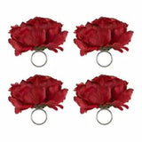 DII Modern Polyester Fabric Peony Flower Napkin Rings in Deep Red (Set of 4)