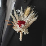 Red Rose Boho Pampas Dried Boutonniere,Lapel pin for men/ Groom pin,Rustic Dried flower bouquet, Wedding flower bouquet,Boutonni¡§¡§res for man