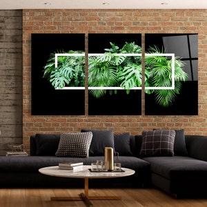 Green Plants Flora Landscape Triptych Tempered Glass Printing Wall Art-Modern Extra Large Wall Art for Home And Office-Three Panel Wall Art